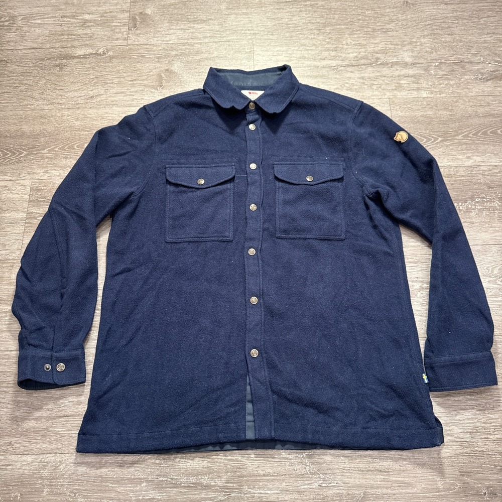 Fjallraven Canada Shirt Mens XL Blue Wool Blend Flannel Pocket Gorpcore Outdoor